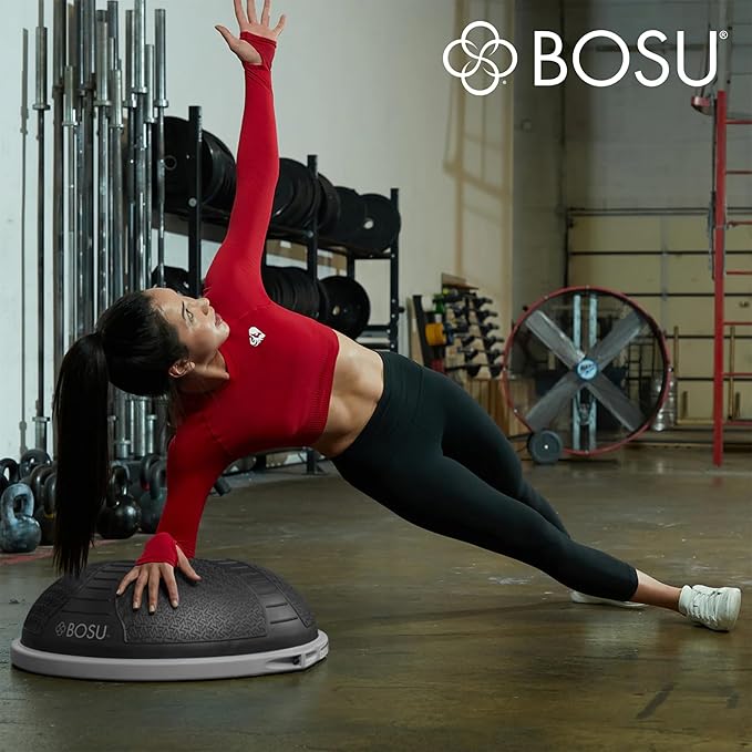 Bosu NEXGEN Balance Strength Trainer, Multi-Functional 26" Exercise Ball, Home Gym Equipment for Full Body Workouts, Black with Gray Rim
