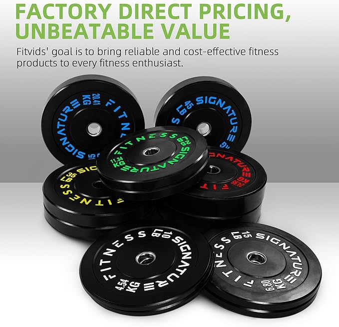 Fitvids Olympic Bumper Plates Set, 2" Weight Plates for Strength Training & Weightlifting, Paris or Set or Set with Barbell, Multiple Options