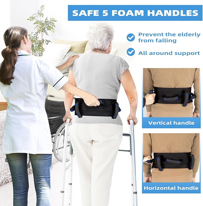 Gait Belt Transfer Belt for Seniors, Gate Belt for Elderly Lift Belts for Physical Therapy with Quick Release Anti-Slip Function Standing Aids & Support for Elderly Handicap Patient Care (5 Handles)