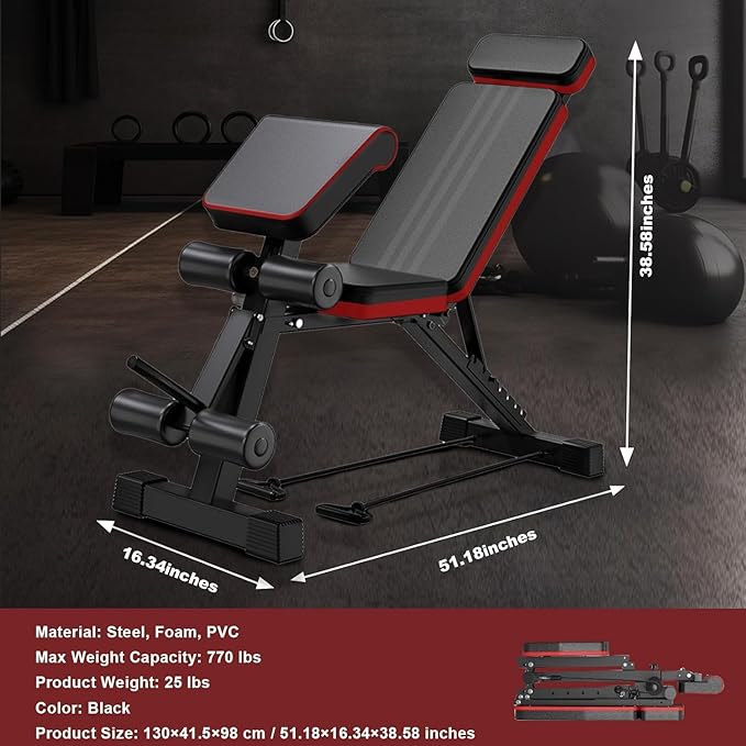 ALSO GO Adjustable Weight Bench, Workout Benches with Leg Extension & Extended Headrest, Foldable Incline Decline Bench Press, Roman Chair, Full Body Strength Training Equipment for Home Gym