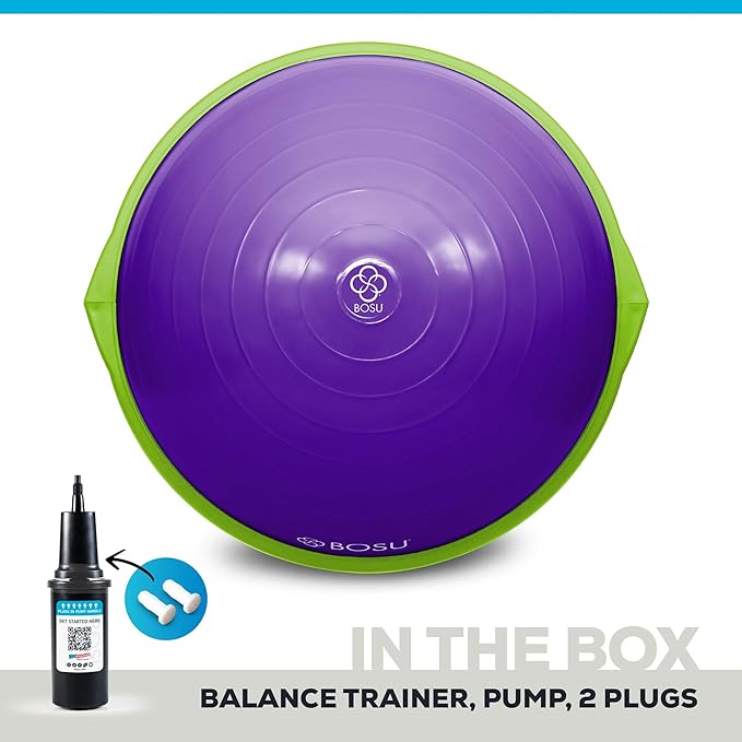 Bosu Balance Ball Exercise Trainer, Home Gym Equipment w/Guided Workouts & Pump, 26" Inflatable Fitness Platform for Strength Training, Standing, Balancing, and Core Workout