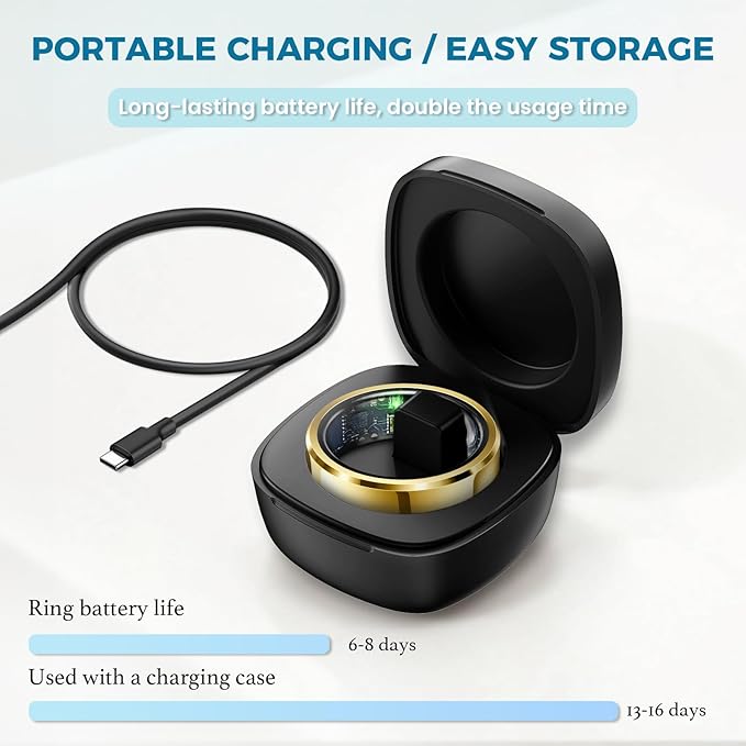 Smart Ring for Women Men Fitness Tracker with Blood Pressure,Heart Rate,Sleep Monitoring,Step Counting,for iPhone and Android,Waterproof smart blood pressure monitor,No Subscription Fees,Gold 8 size