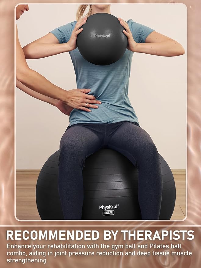 PhysKcal Yoga Ball for Exercise, Pilates Set, 4 Sizes Fitness Ball for Workout, Birthing, Pregnancy, Physical Therapy- Pump Included