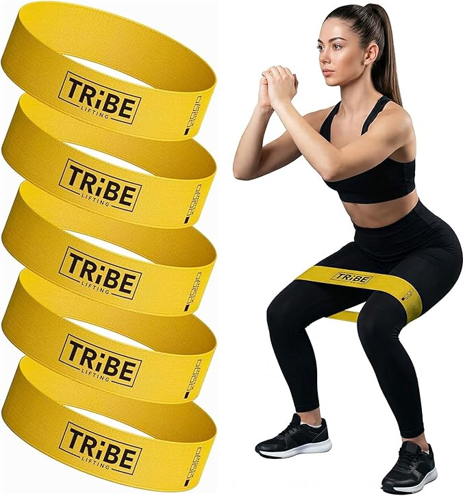 Tribe Lifting Fabric Resistance Bands for Working Out - 5 Exercise Bands Set for Legs and Glutes - Booty Bands for Women and Men - Thick Cloth Workout Bands for Physical Therapy, Hip Training