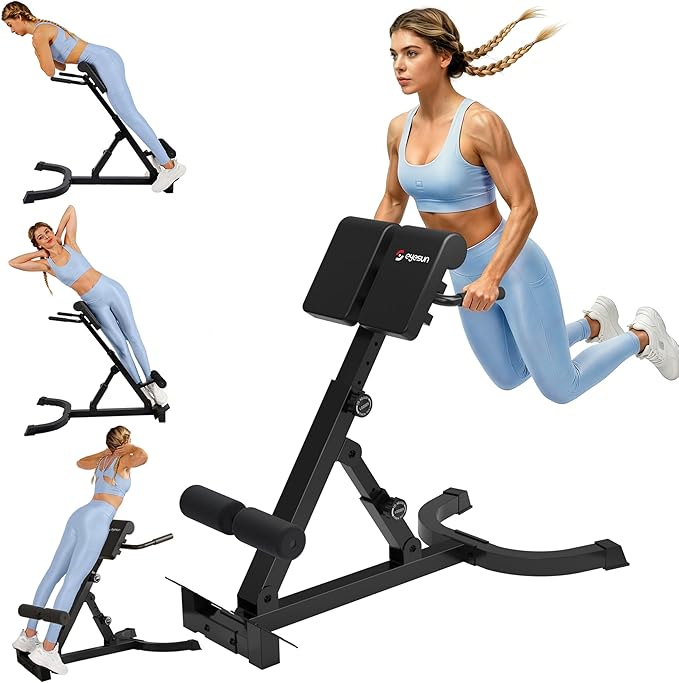 Roman Chair,Foldable Back Extension Machine,Adjustable Ab Back Extension Machine,Core Strength Trainer,Back Exercise Machine for Glute,Ab Workouts,Full All-in-One Body Workout&Home Gym Fitness