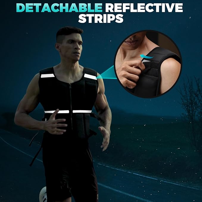 Adjustable Weighted Vest for Men, 45lb/35lb/19lb Rucking Vests for Women Walking with Zipper/16pcs Silicone Weights, Strength Training Workout Vest for Running GYM Home, Removable Reflective Strips