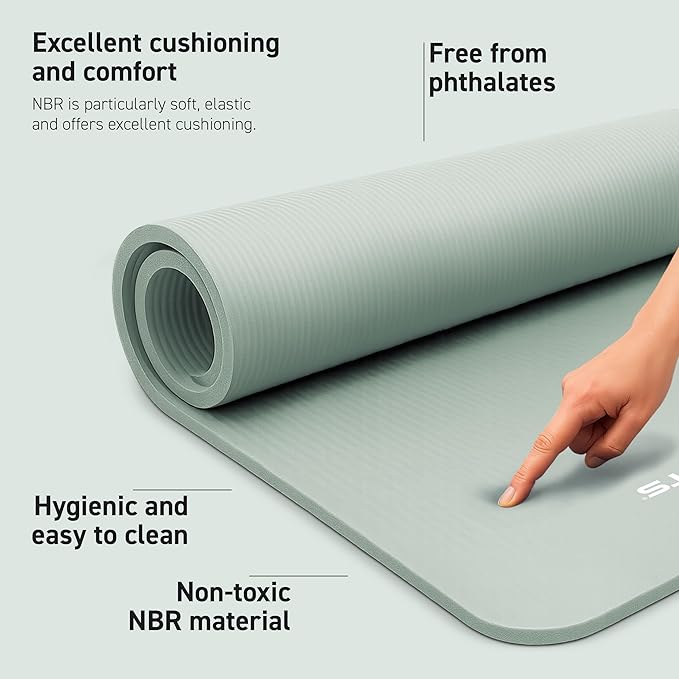 MSPORTS Yoga Mat Premium Non Slip Thick – Extra Comfortable Exercise Mat for Home Workouts, Pilates, Stretching & Gym – Cushioned NBR Foam, Gym Mat with Strap, for Women & Men