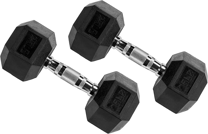 Fitvids Hex Dumbbells Rubber Coated Hand Weights for Exercises and Fitness Home Gym, 5-50 LB Pair