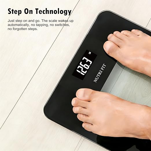 NUTRI FIT Digital Bathroom Scale for Body Weight, High Accuracy 0.1 lb Precision, 400 lb Capacity, Step-On Technology, Large Backlit LCD Display, Tempered Glass Weight Loss Scale for Home & Fitness