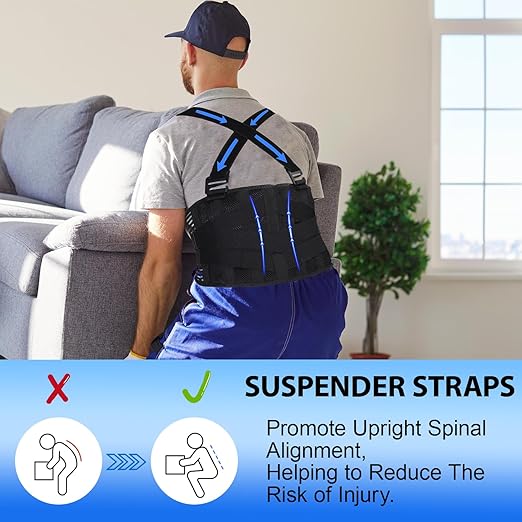 DARLIS Work Back Brace with Removable Suspender Straps, Posture Corrector Protector for Heavy Lifting Safety, Back Support Belt for Men Women in Construction, Moving and Warehouse Jobs L (39.5"- 44")