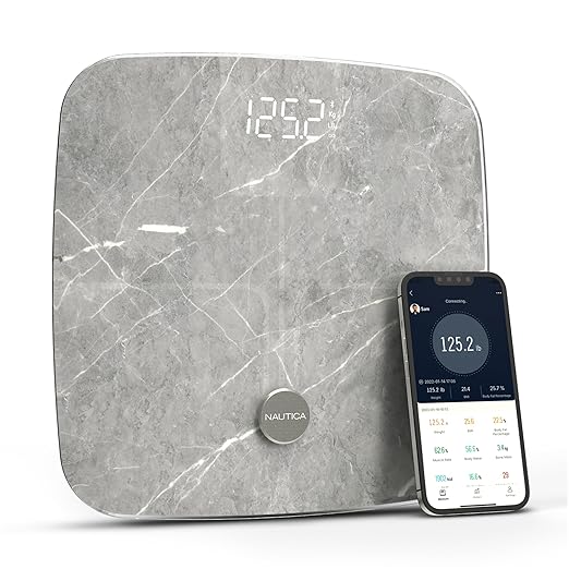 Nautica Body Tracker Digital Bathroom Scale, Bluetooth-Enabled Smart Scale with BMI, Body Fat, Muscle Mass Tracking & More, Syncs with Smartphone App for Body Composition Tracking, 440 Lbs.