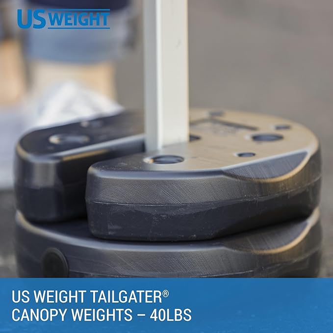 US Weight 40 Pound Canopy Weight Set of 4 and Carry Strap with No-Pinch Design - Easy Installation and Removal to Secure Tents, Canopies, and Umbrellas at Outdoor Events