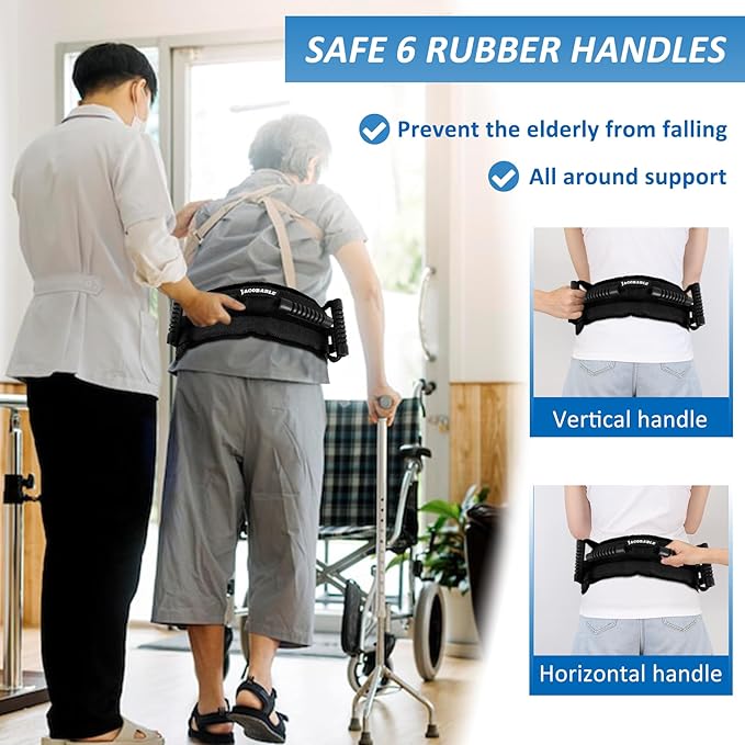 Gait Belt for Seniors, Transfer Belt with 6 Nylon Padded Handles, Medical Belt for Lifting Patients, Safety Gait Belt for Elderly Easy to Use Quick Release Buckle (Black, Short)