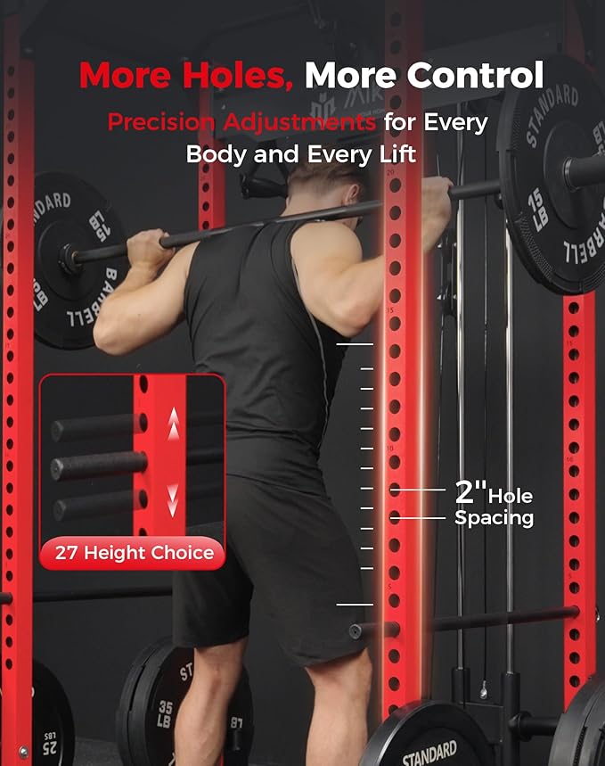 Mikolo F4 2.0 Power Cage with Dual-Track Smooth Pulley System, 1200LBS Power Rack with Leg Hold-Down for Heavy LAT Pulldowns, All-in-One Squat Rack with More Training Attachments for Home Gym