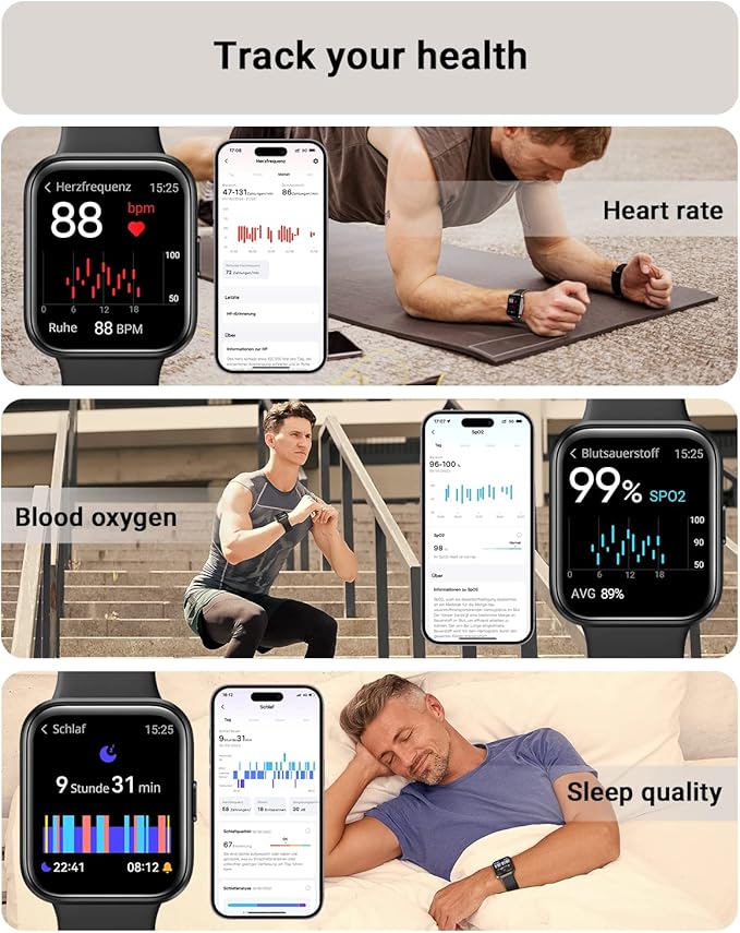 Tensky Smart Watch for Men/Women Android & iPhone, Alexa Built-in, 1.8" Touch Screen Fitness Tracker with Answer/Make Calls, 3ATM Waterproof Heart Rate/Sleep/SpO2 Monitor, Pedometer, 100+ Sport Modes