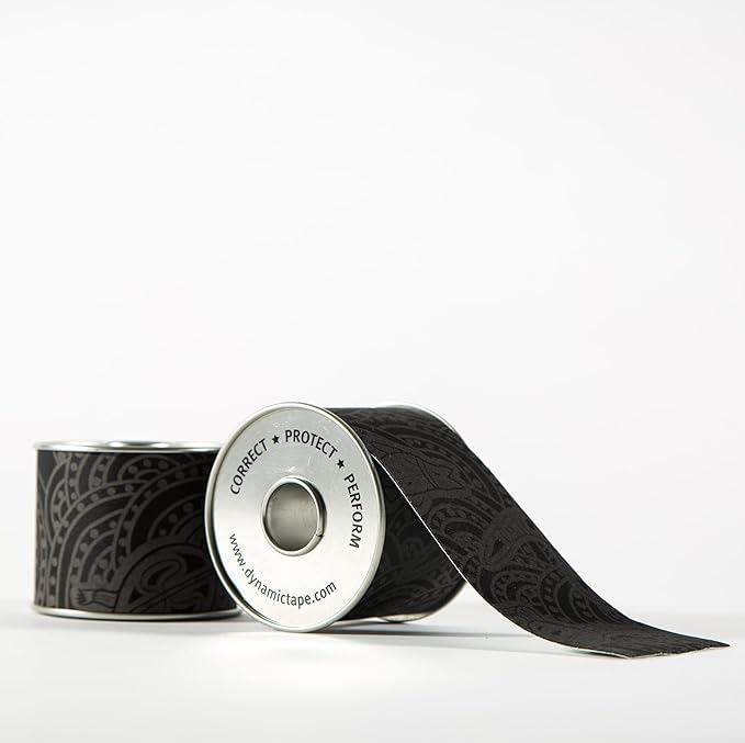 Dynamic Tape Eco - Elastic Athletic Tape Made from Recycled Materials | 4Way Biomechanical Stretch & Stronger Recoil Than Kinesiology Tape | for Sports, Muscle & Joint Load MGMT | 3” (Grey/Black)