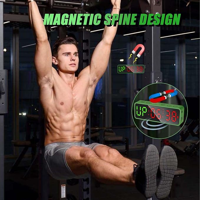 Small Gym Timer Clock Stopwatch Magnetic Workout Interval Timer, Large LED Digital Display, Home Accessories Countdown Clock for Home Gym Garage Schools (Matte Green)