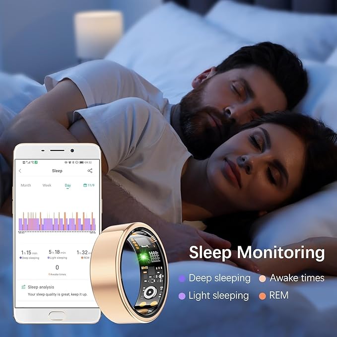 Smart Ring for Women Men, Fit Ring with Heart Rate, Blood Oxygen, HRV, Sleep Monitor, Stress, Step Counter, IP68 Waterproof Fitness Rings for iPhone & Android, No Subscription Fee (Rose Gold, 12#)