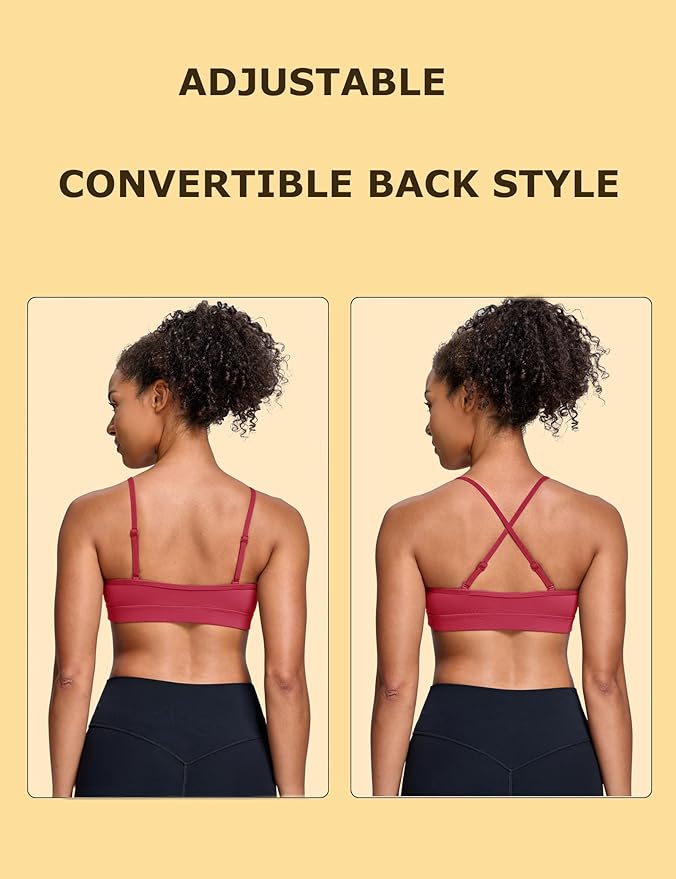 Oalka V Neck Sports Bra for Women Adjustable Padded Thin Straps Wireless Yoga Bras