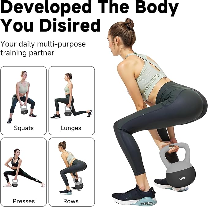 Leikefitness Soft Kettlebells,Sand Filled Weights for Women and Men,Color Coded Anti Slip Soft Kettlebells,Home workout