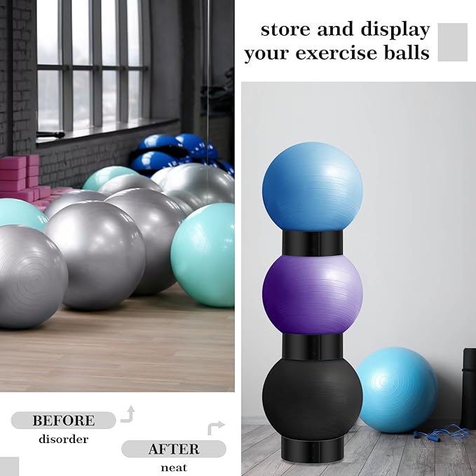 Wenqik 3 Pcs Exercise Ball Stand Holder 14.5 Inch Plastic Yoga Ball Base Stability Fitness Display Stand Medicine Therapy Carrier Storage Stackers