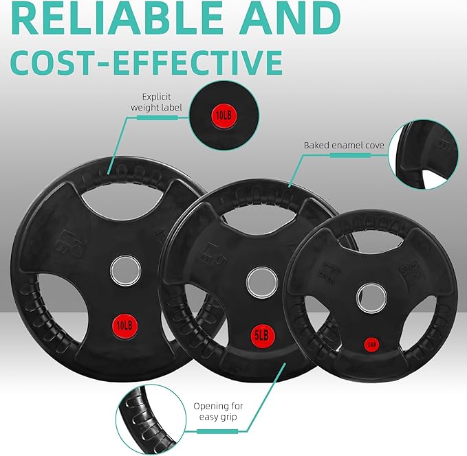 Fitvids Cast Iron Standard Weight Plates Including 5FT Standard Barbell with Star Locks, 45-Pound Set (35 Pounds Plates + 10 Pounds Barbell), Multiple Styles