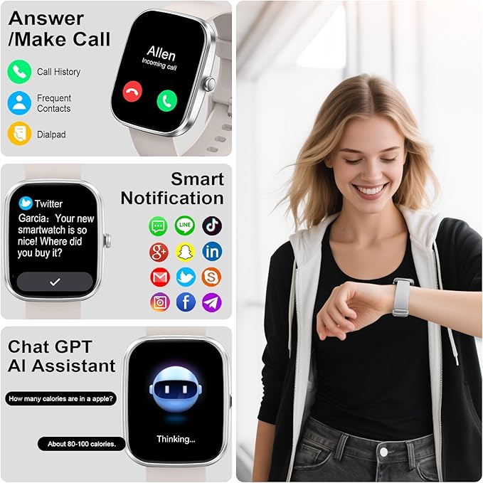 uaue AI Smart Watch with ChatGPT, 1.91" Bluetooth Calling Smartwatch for Men Women, 110+ Fitness Modes Activity Tracker, Sleep/Heart Rate/Calorie Monitor, IP68 Waterproof Step Counter for Android iOS