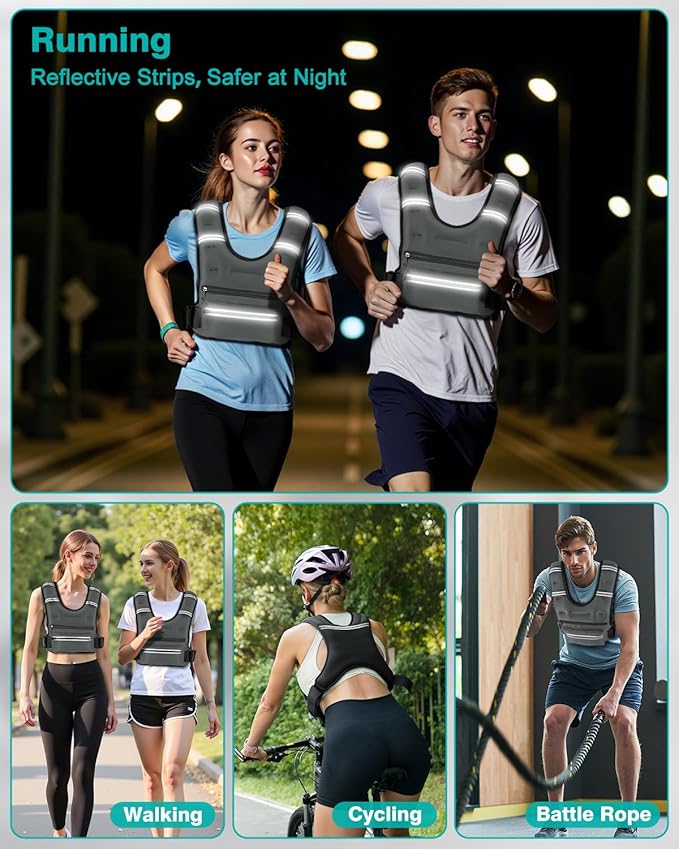 Weighted Vests for Women Men, 8 12 16 20 lb Weighted Vest with Storage Pockets, Rucking Vest with Reflective Stripe, Adjustable Straps Weight Vest for Running, Walking, Workout, Training