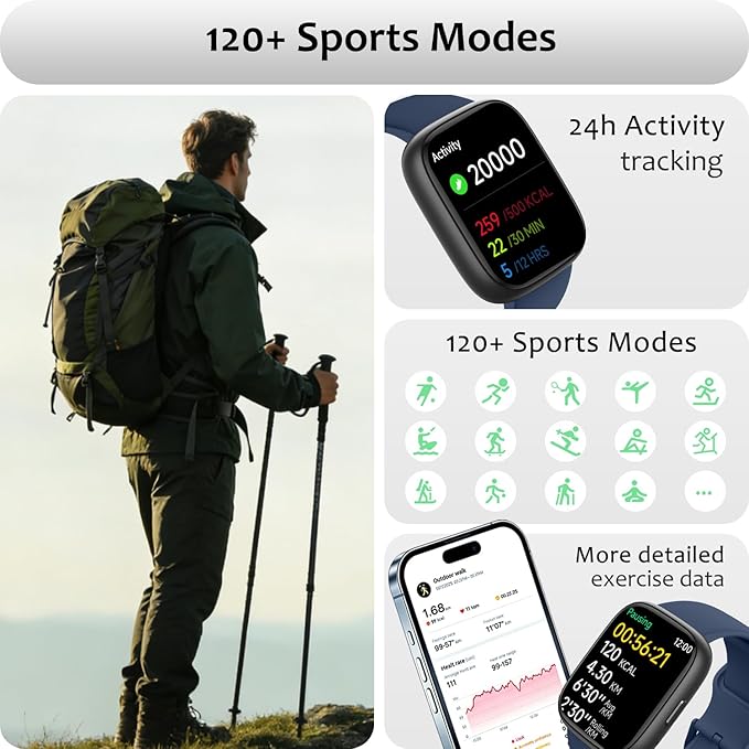 Smart Watch (Answer/Make Call) for iPhone&Android, 1.83" Smartwatches with Sleep Monitor Heart Rate Activity Tracking, IP68 Waterproof, Fitness Tracker 100+Sport, Reloj Inteligente 30 Day+Battery Life