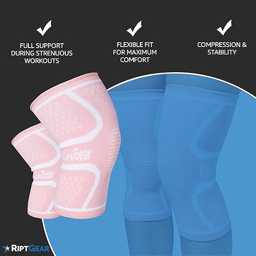 RiptGear Knee Compression Sleeve Women - Knee Support and Compression Knee Brace for Women Working Out For Pain, Running (Medium, Pink (2 Pack))