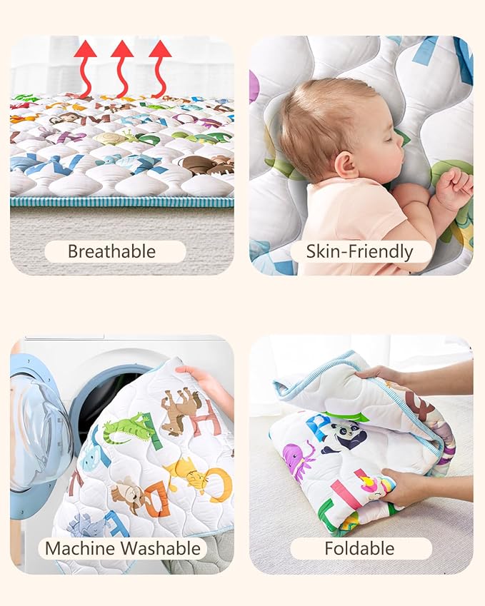 Baby Play Mat, 47x47 Mat with Super Soft Touch, Activity Mats with Upgraded Anti-Slip Bottom, Machine Washable Crawling Playmat for Floor & Picnic(Animal Alphabets)