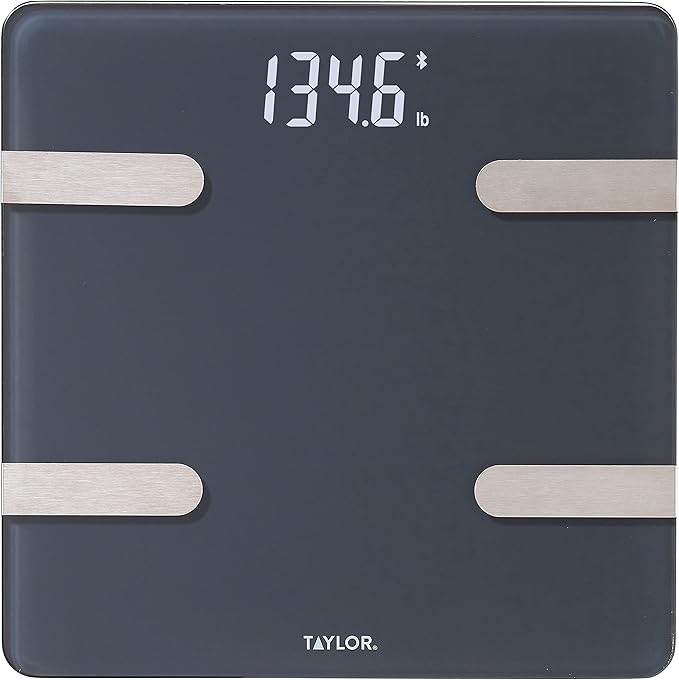 Taylor Smart Body Composition Scale with Precision Hub App for Body Weight with Smart App Connectivity, Third Party Sync, 400 lb Capacity, Durable Glass Platform, Charcoal