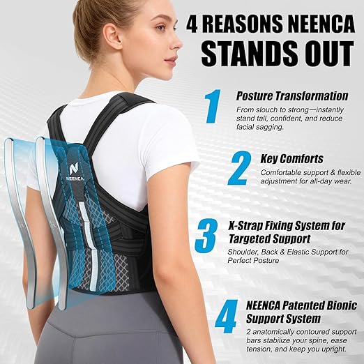 NEENCA Medical Posture Corrector Back Brace for Women & Men, Fully Adjustable Back Support, Shoulder Straightener for Upper and Lower Back Pain Relief - Scoliosis, Hunchback, Thoracic, Spine Corrector