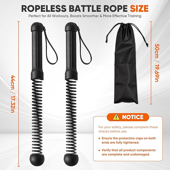 Weighted Ropeless Battle Ropes, Heavy Duty Portable Cordless Battle Rope for Home Gym with Poster, Cordless Battle Rope with Storage Bag for Strength Training, Fitness Equipment for Men & Women(Black)
