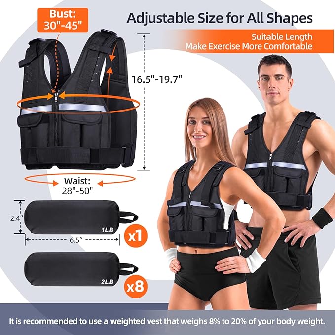 Sportneer Adjustable Weighted Vest Weights: 2-18 lbs/2-40 lbs Washable Weight Vest for Walking 16 In 1 Fast Adjust Rucking Vest for Women and Men Home Gym Running Jogging Strength Training Vests