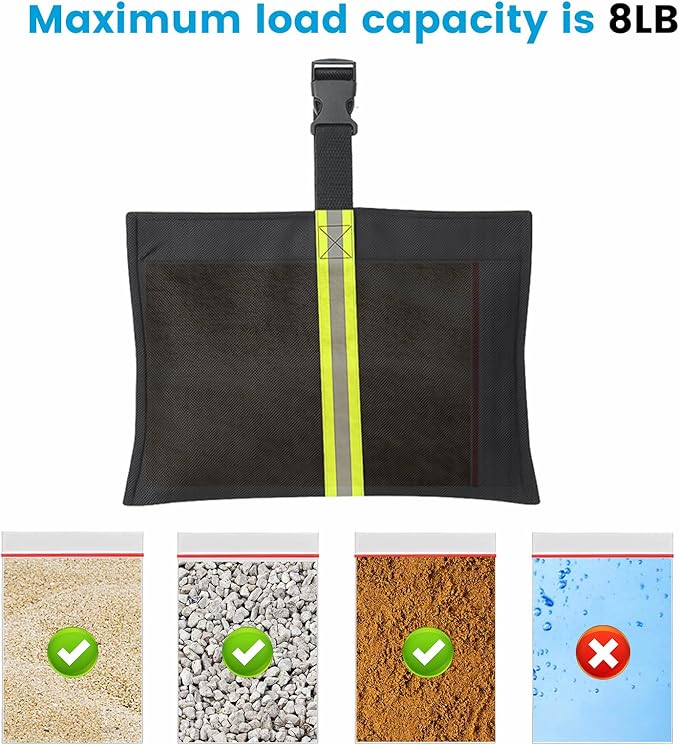 4 Pack Boat Cover Sandbags, 800D Marine Grade Polyester Fabric Reflective Sand Bag Mooring Kit, Windproof Boat Cover Weight Bags with Tarp Clip Accessories