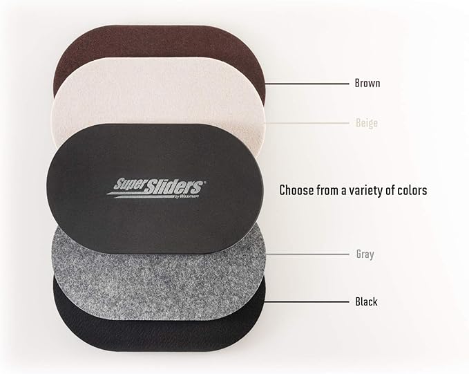 Super Sliders 5-3/4" x 9-1/2" XL Oval Reusable Felt Furniture Sliders for Hard Surfaces, Anti-Slip Protective Furniture Moving Pads for Beds, Sofas, Dressers, Set of 8, Beige