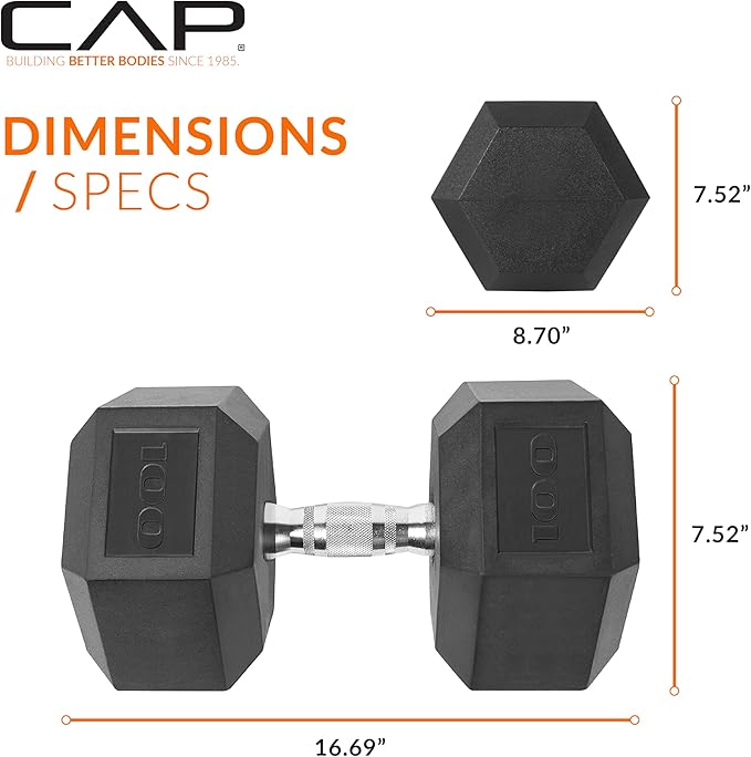CAP Barbell Coated Hex Dumbbell Weight - Single | 10-120 lbs | Multiple Options