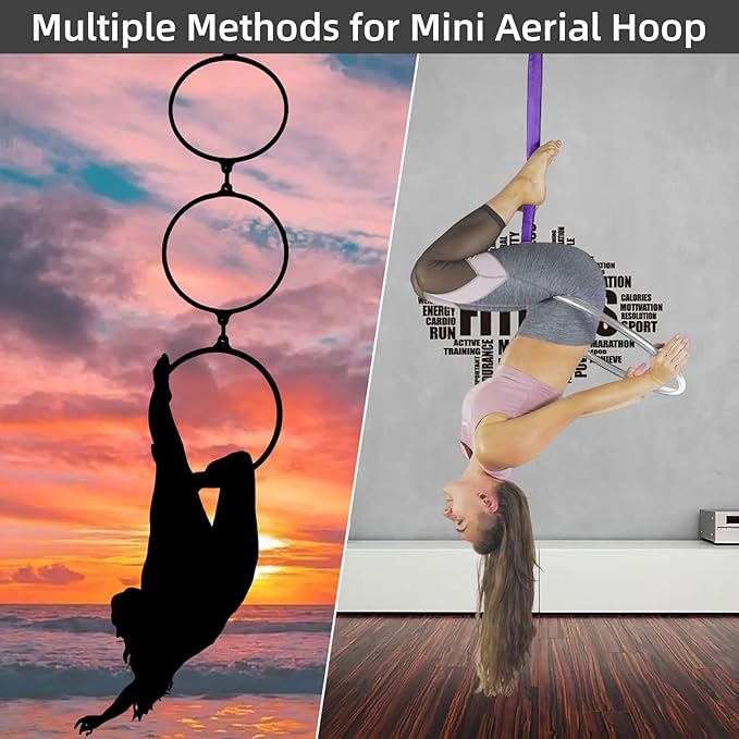 PRIOR FITNESS Mini Lyra Hoop Set, 17 Inch Small Aerial Hoop Kit, Circus Aerial Equipment, Stainless Steel Aerial Yoga Hoop for Home Fitness