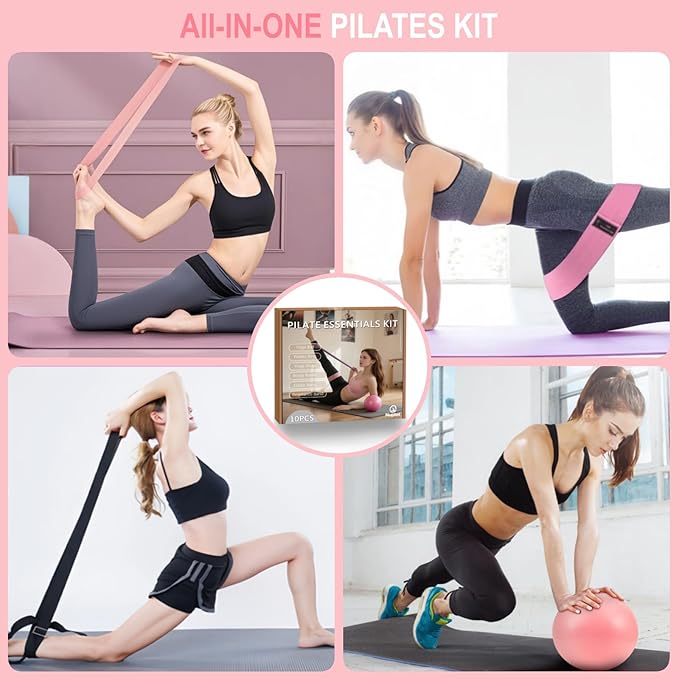 Nuplot Pilates Equipment, Pilates Kit for Home Workouts, Pilates Essentials Kit for Women, Home Pilates Kit with Pilates Ring and Ball Set, Booty Bands, Figure 8 Resistance Band, Yoga Band