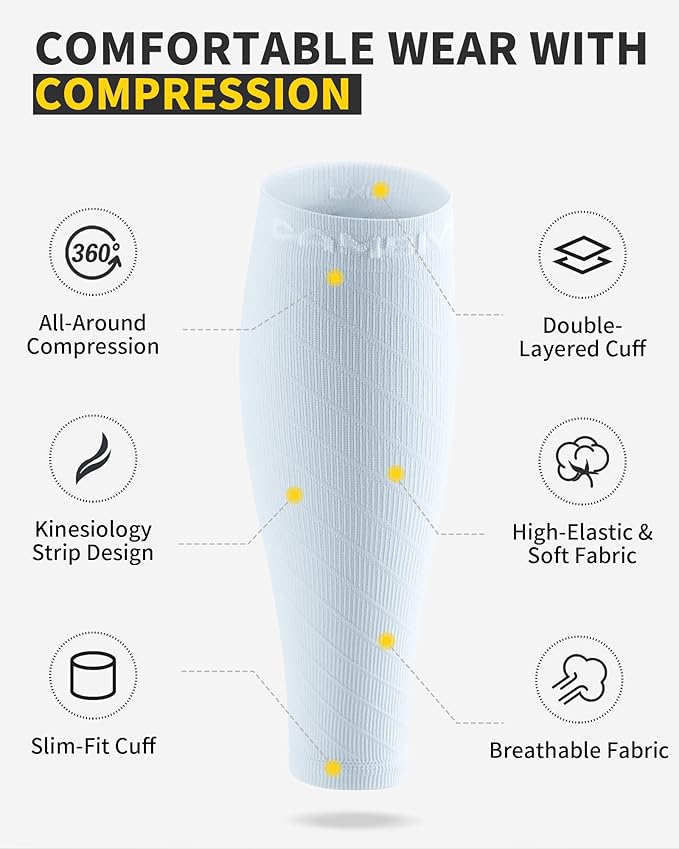 CAMBIVO 3-Pair Calf Compression Sleeves for Men & Women – Footless Socks for Shin Splints & Leg Pain Relief, 1 Pair Available