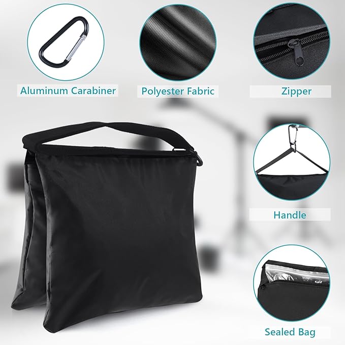 ABCCANOPY Photography Sandbag for Video Stand, Heavy Duty Weight Bags for Light Tripod, Camping Chair, 12 Packs (Black) No Sand