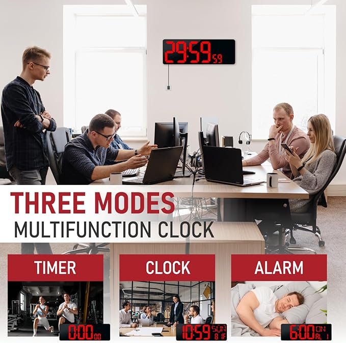 TXL 17.2'' Bluetooth Large LED Digital Wall Clock, Large Display Date and Temperature,Count Up/Down Timer Clock with Remote Control, Adjustable Brightness Alarm Clock for Home, Office, Gym, Elderly