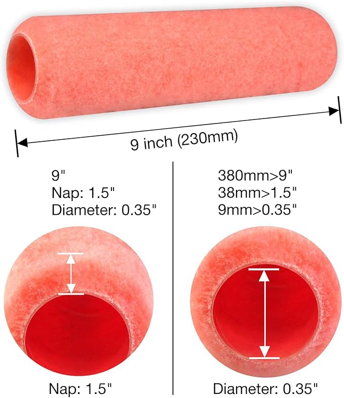 King Origin 9 Inch Paint Roller Covers, 3/8 Nap High Dense Rollers for Smooth & Textured Walls - 6 Pack, Washable & Reusable Paint Roller Kit
