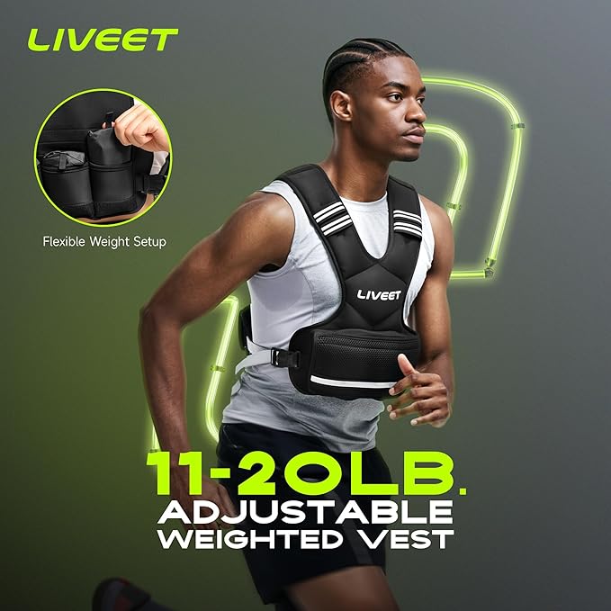 Adjustable Weighted Vest for Women Men, 4-10lb 11-20lb 20-32lb Weight Vest with 6 Ironsand Bags, Running Vest with Reflective Strips Adjustable Buckle Straps for Walking Strength Training