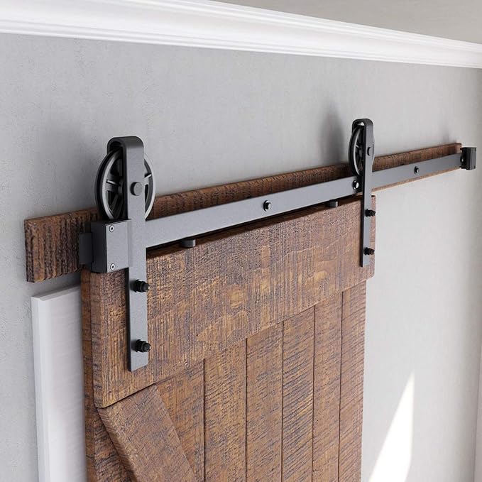 SMARTSTANDARD 6 Feet Heavy Duty Sliding Barn Door Hardware Kit, 4FT - 18FT, Black, Smoothly and Quietly, Simple and Easy to Install, Fit 36" Wide Panel (Industrial Bigwheel Hangers)