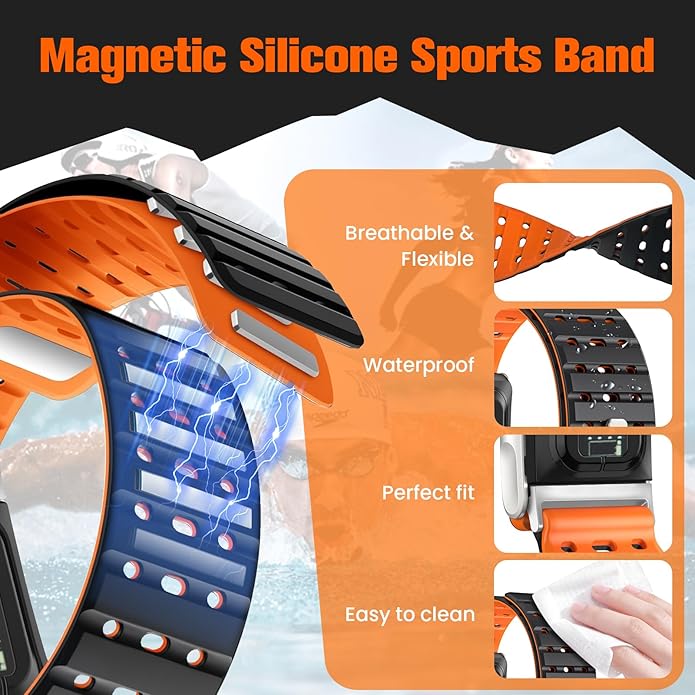Silicone Magnetic Sport Strap Compatible with Whoop 5.0 Bands, Adjustable Breathable Replacement Wristband Bracelet, with U-Shaped Frame, Men Women, for Whoop Band 5.0 One/Peak/Life/MG