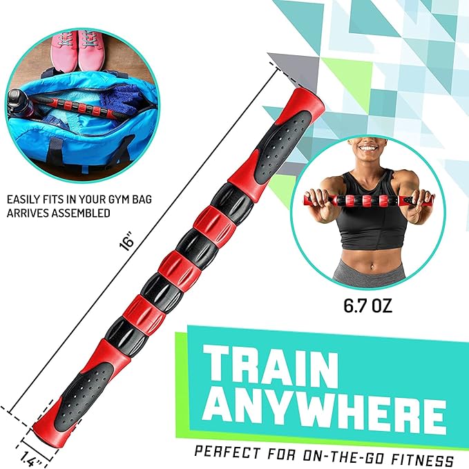 Elite Massage Roller Stick Targets Sore, Tight Leg Muscles to Prevent Cramps and Release Tension. It's Sturdy, Lightweight, Smooth Rolling and Thankfully This Lifesaver has Comfortable Handles.Red