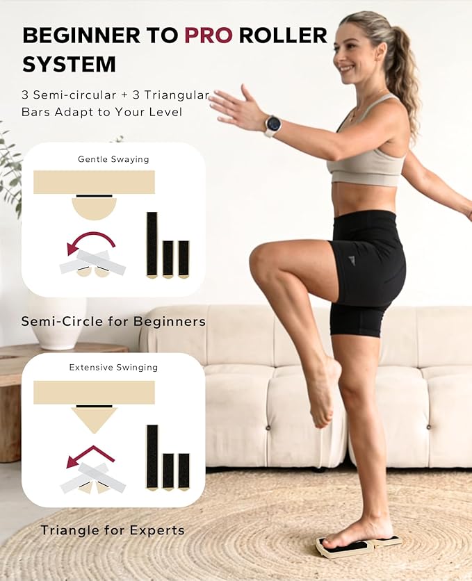 HAPBEAR Single Leg Balance Board - Ankle Strengthener & Foot Balance Board for Conditioning & Stability - 80 Configurations w/ Training Guide & Cork Ball - Ankle Board for Home Gym & Office, Natural Wood