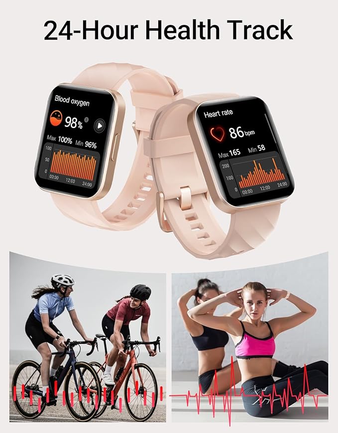 Smart Watch (Answer/Make Calls), 1.85" Smart Watches for Women Men Digital Watch Fitness Tracker with 100+ Sport Modes Heart Rate Monitor for iOS Android Phones Waterproof (Light Pink)